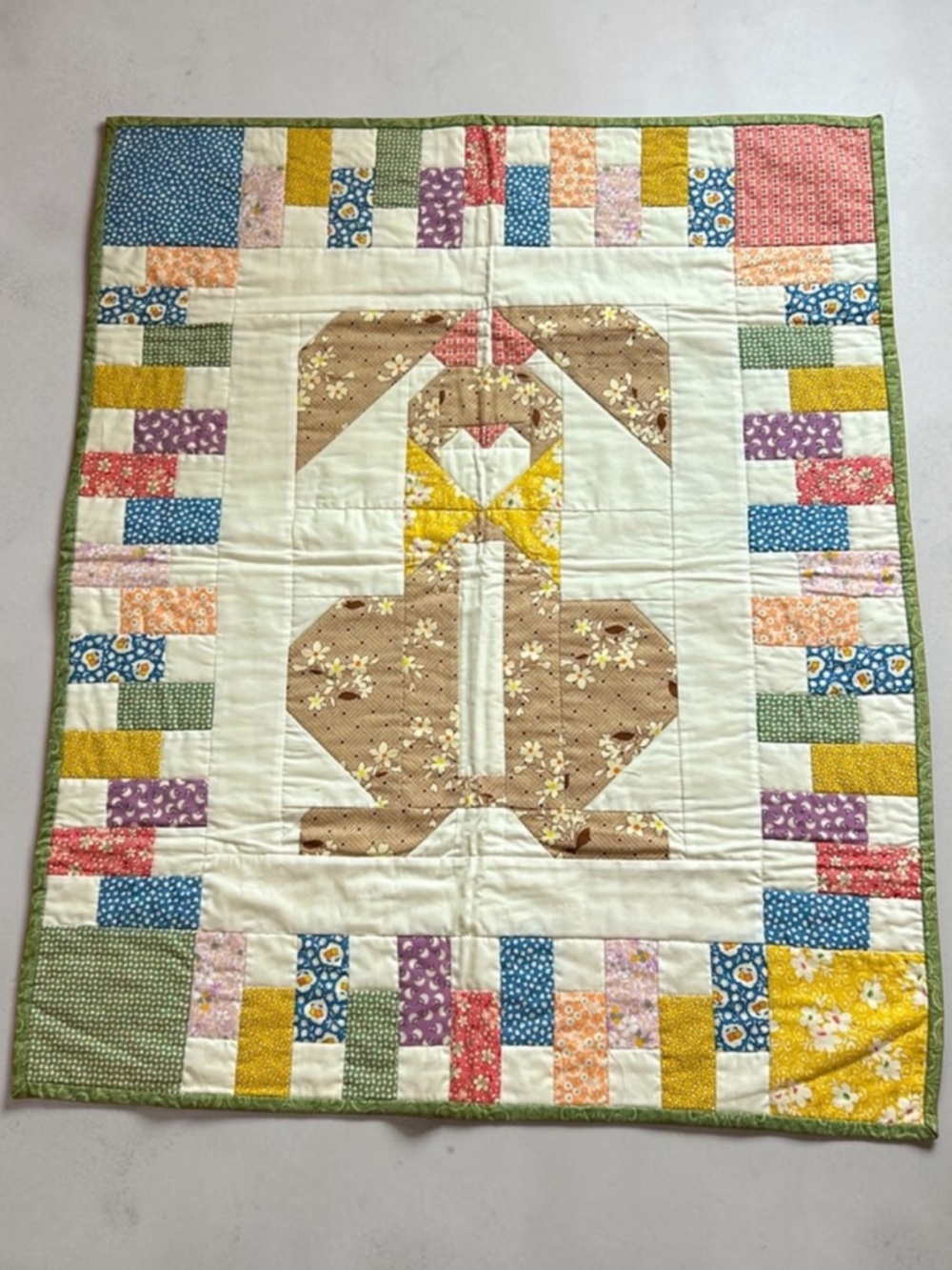 Vintage Handmade Patchwork Rabbit Reversible Quilt